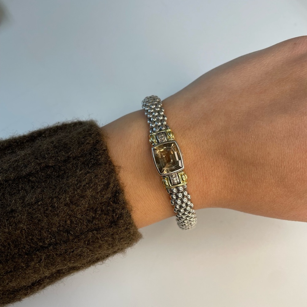 Lagos 18kt Gold and Sterling Silver Two Tone Bracelet with Smokey Quartz Stone